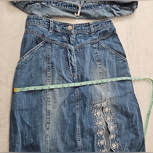 Free People Denim Embroidered Maxi Skirt and Cropped Top Set size 6 - Picture 8 of 9